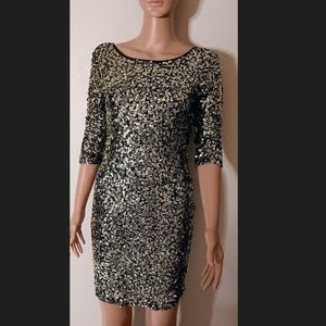 Jodi Kristopher Black/Gold Sequin-Embellished Sheath Dress - Size S, Brand New